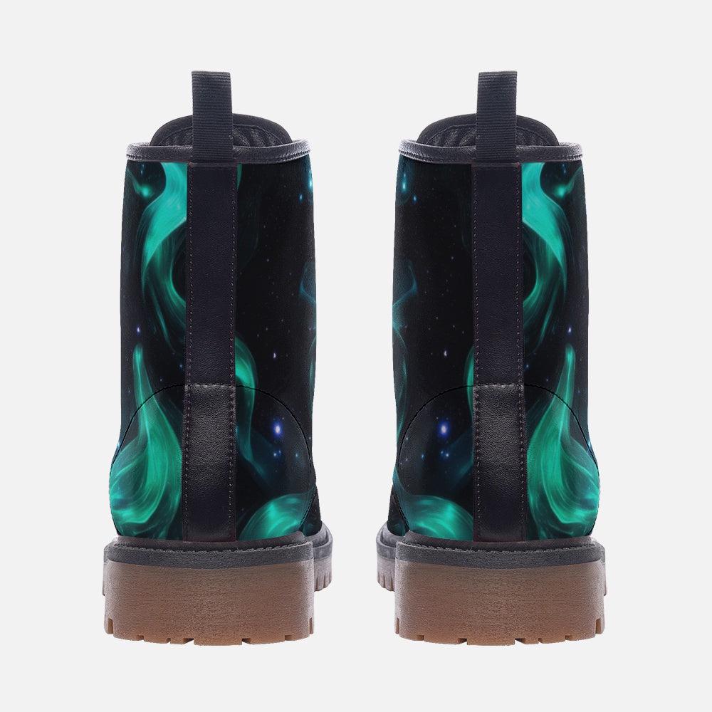 Aurora Borealis Vegan Leather Combat Boots: Festival Rave Footwear