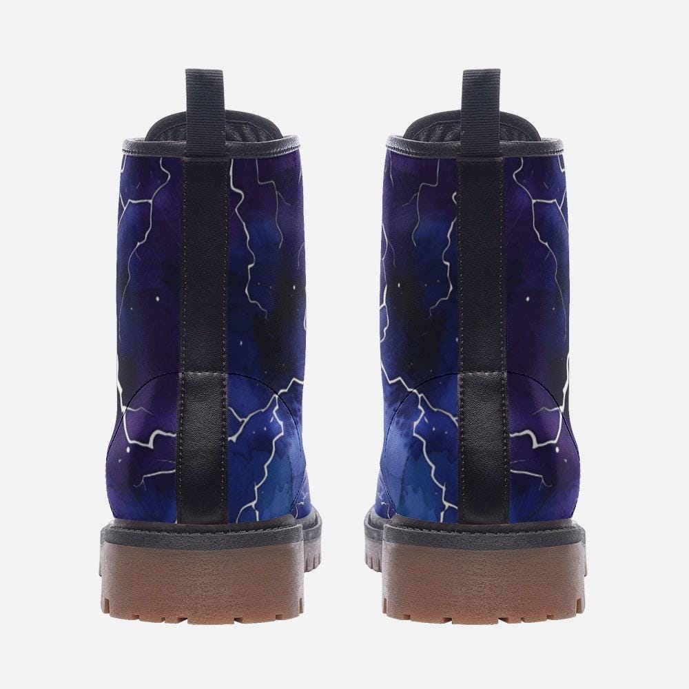 Electric Lightning Combat Boots, Stormcore Rave Festival Shoes in Blue
