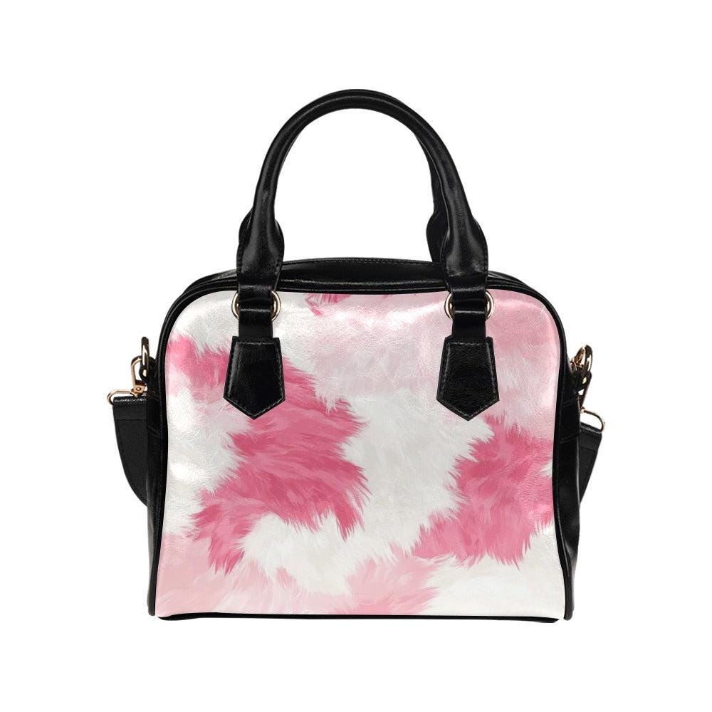 Pink Cow Print Shoulder Bag, Retro Wavy Mini Satchel, Y2K Cute Purse, Colorful Aesthetic Handbag