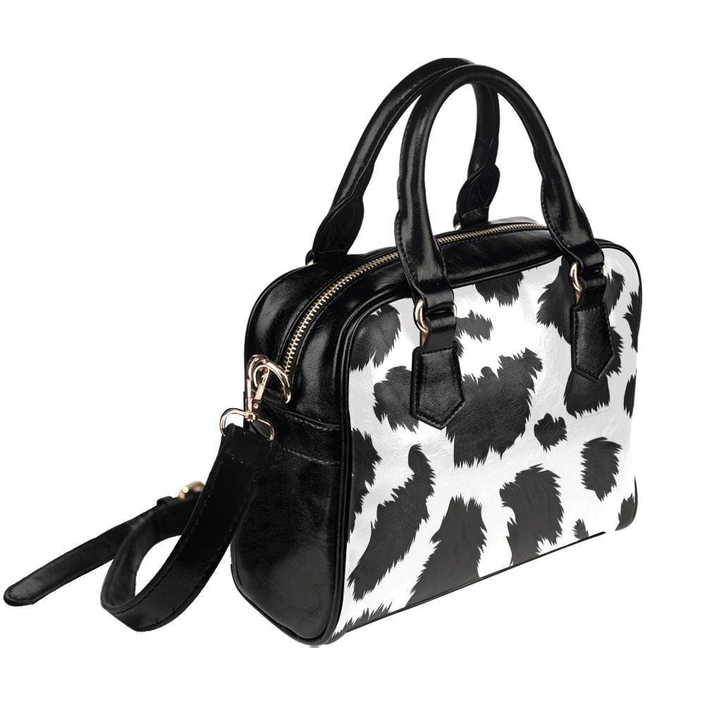 Cow Print Shoulder Bag, Mini Satchel Purse, Black White Crossbody, Trendy Y2K Aesthetic Bag