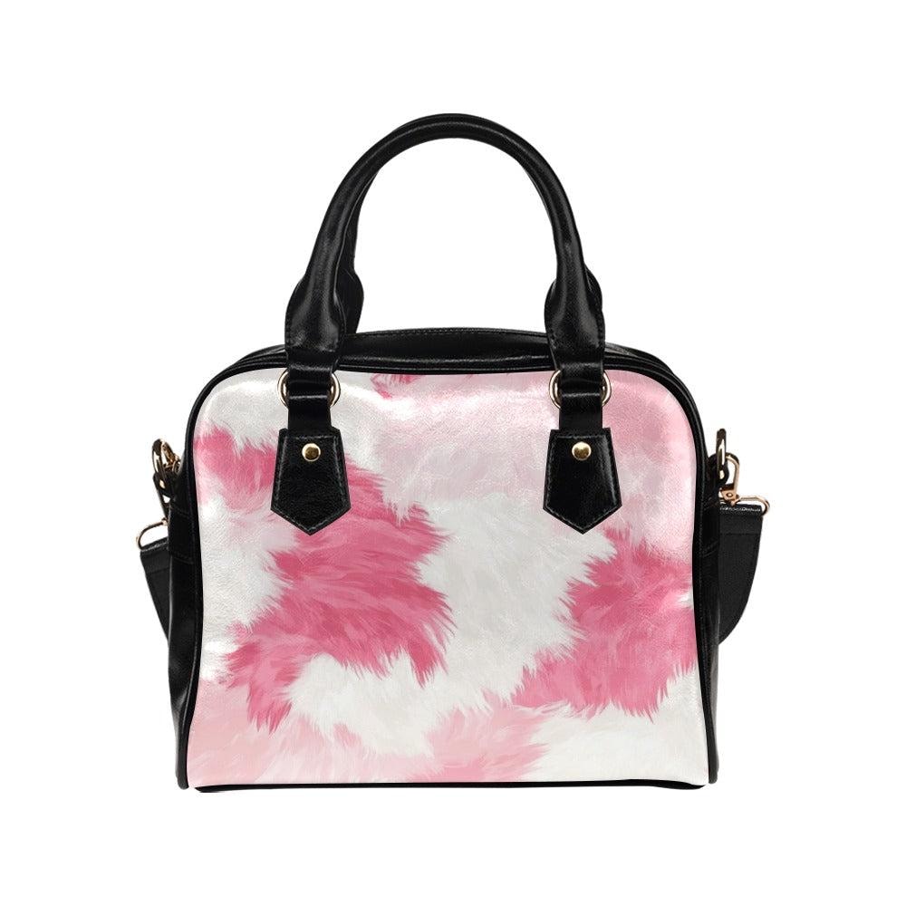 Pink Cow Print Shoulder Bag, Retro Wavy Mini Satchel, Y2K Cute Purse, Colorful Aesthetic Handbag