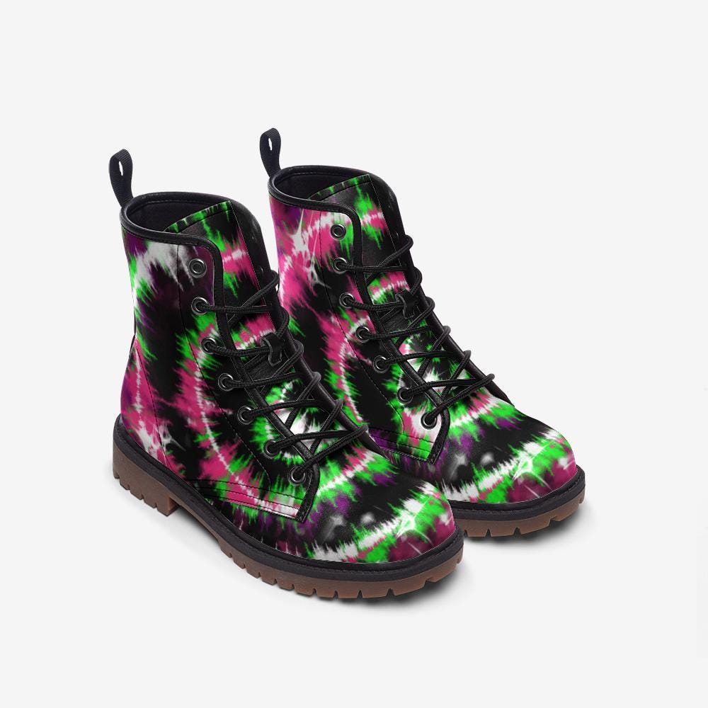 Neon Tie Dye Combat Boots with Grunge Psychedelic Style
