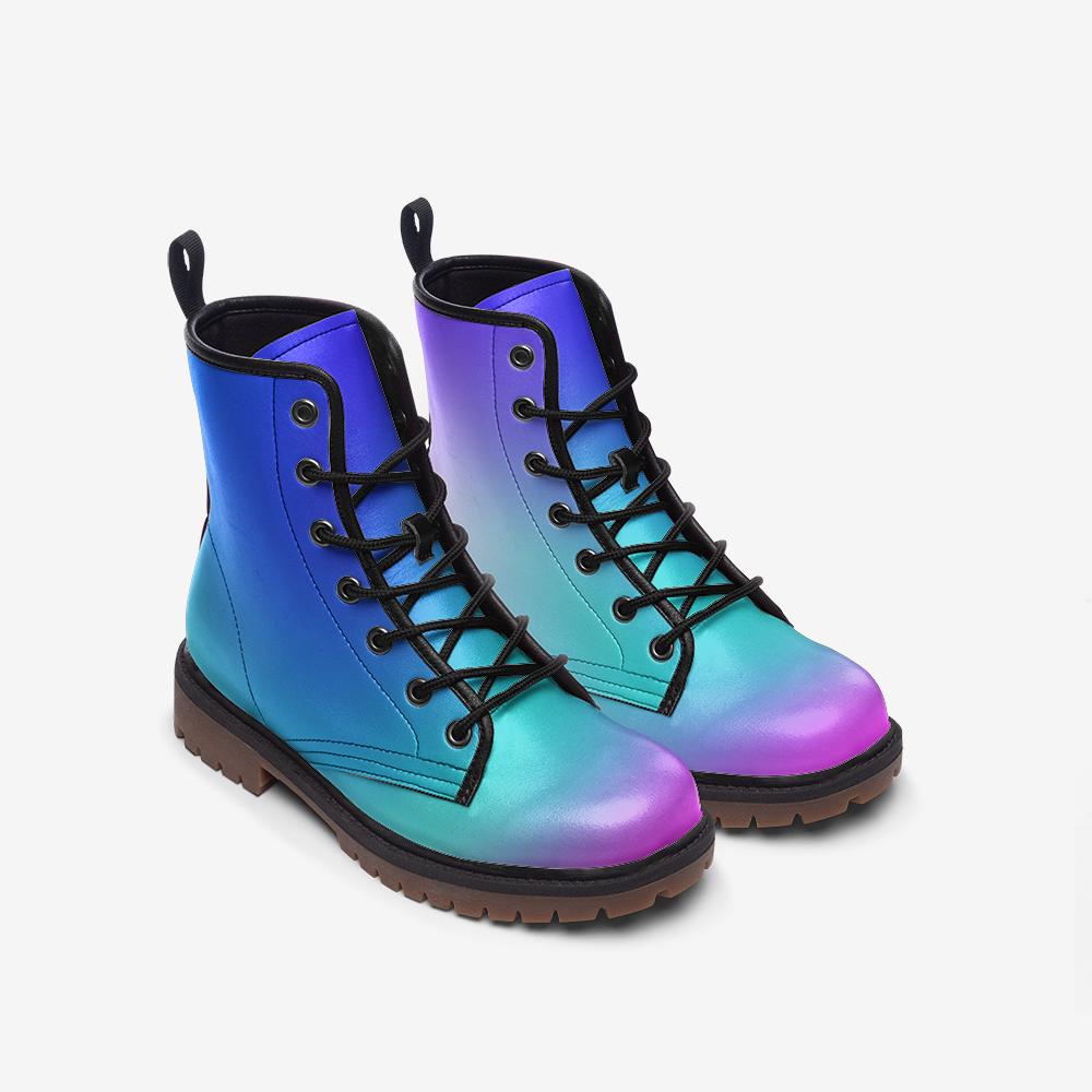 Holographic Combat Boots, Blue Purple Gradient Ankle Boots, Festival, Rave, Cyber Fairy Style