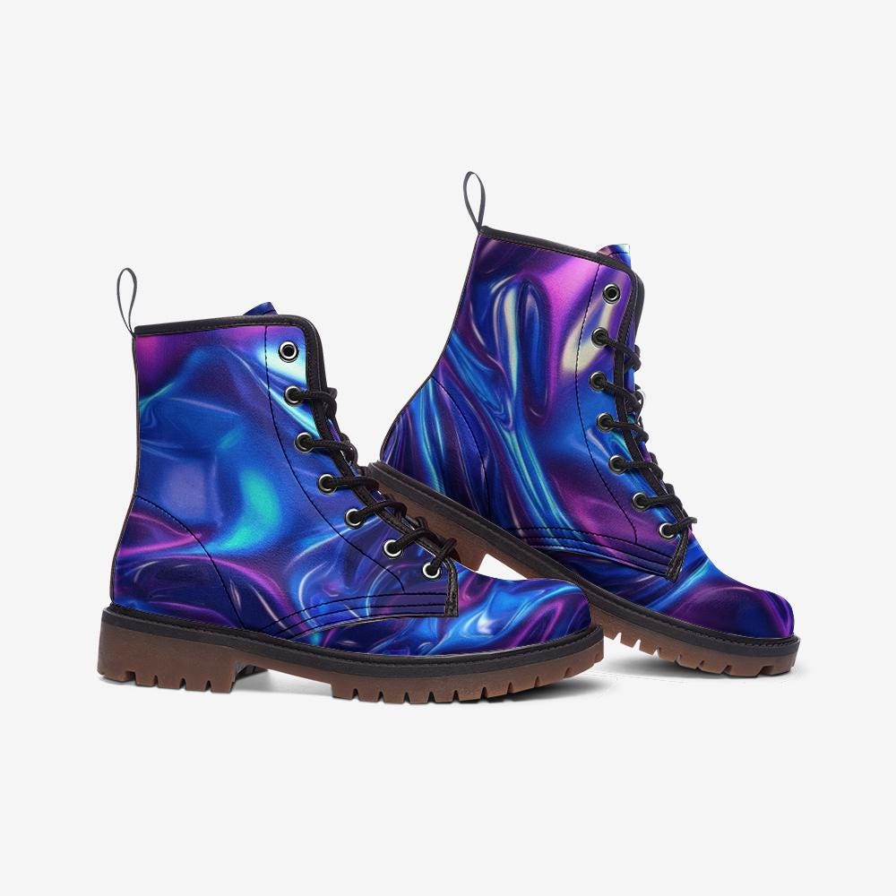Galaxy Combat Boots with Cosmic Swirl Print and Space Design