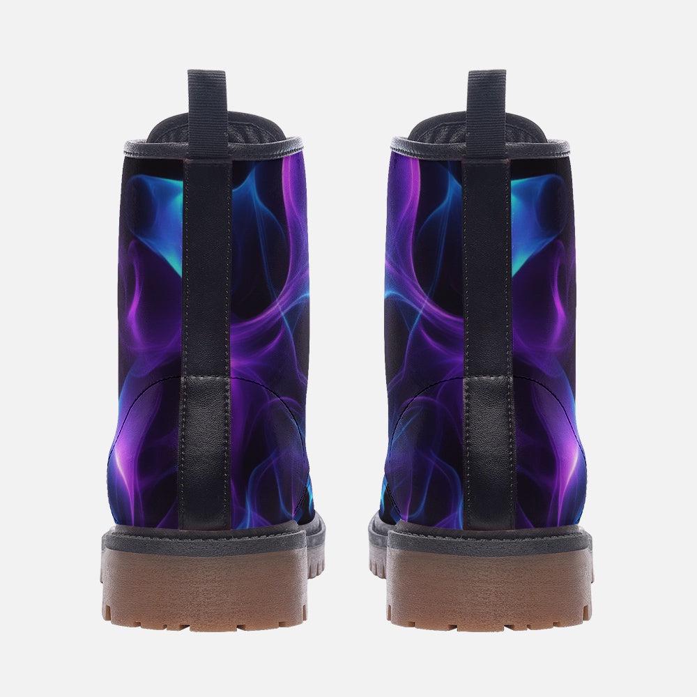 Purple Smoke Combat Boots with Cosmic Abstract Vapor Print
