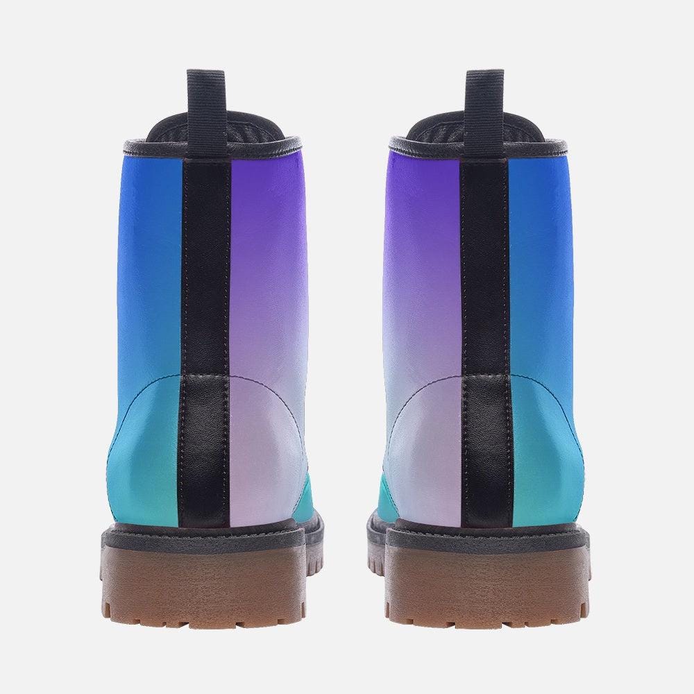 Holographic Combat Boots, Blue Purple Gradient Ankle Boots, Festival, Rave, Cyber Fairy Style
