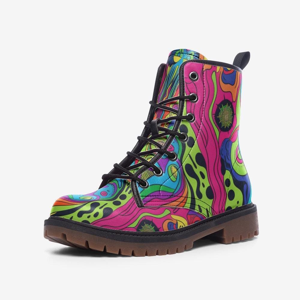 Rainbow Swirl Combat Boots, Psychedelic Festival Shoes, Rave Footwear for Women and Men