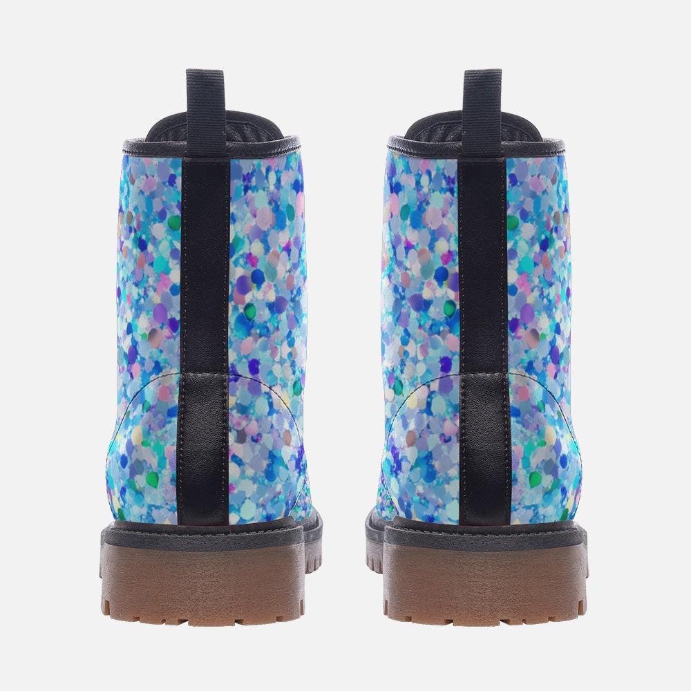 Blue Glitter Combat Boots, Sparkly Rave Shoes, Festival Ankle Boots, Alternative Party Footwear