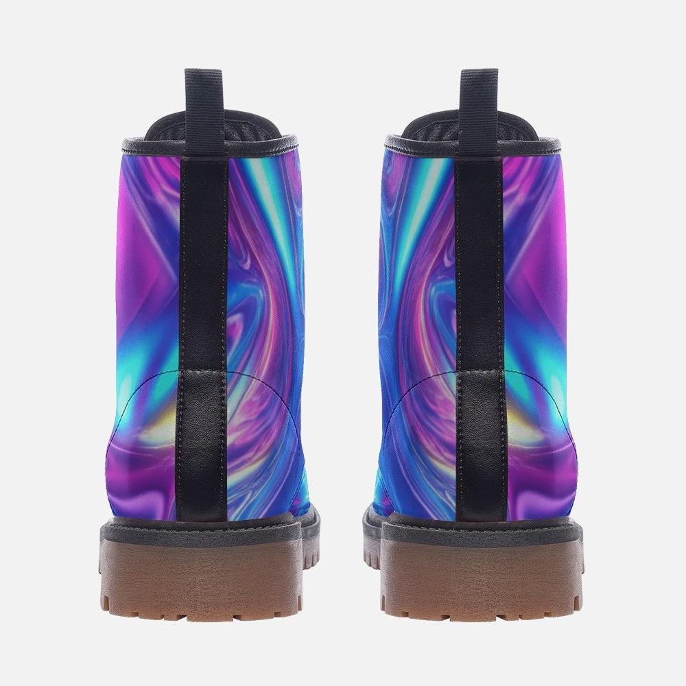 Holographic swirl boots, iridescent rave lace up shoes, festival style