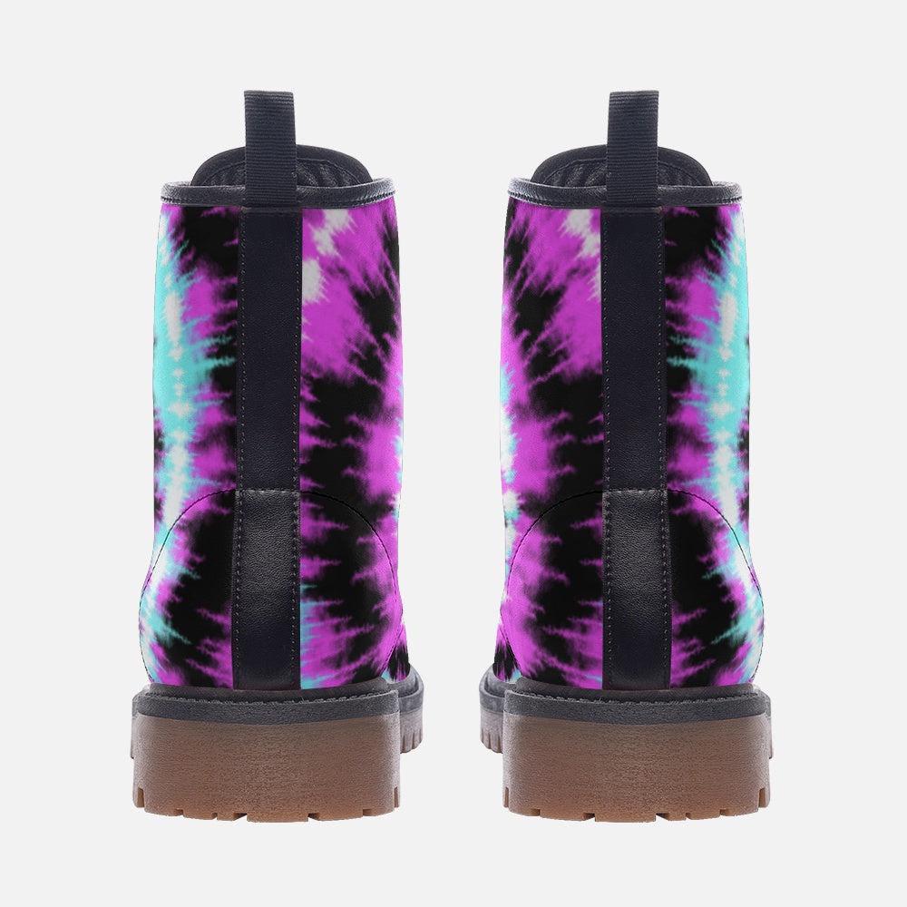 Tie dye combat boots, festival rave lace up shoes, dopamine vibe