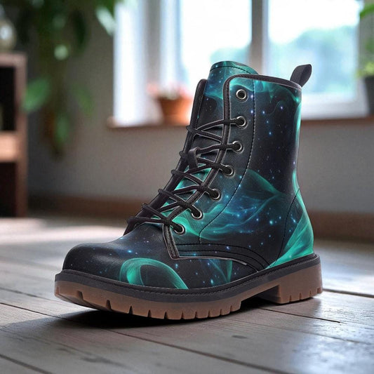 Aurora Borealis Vegan Leather Combat Boots: Festival Rave Footwear