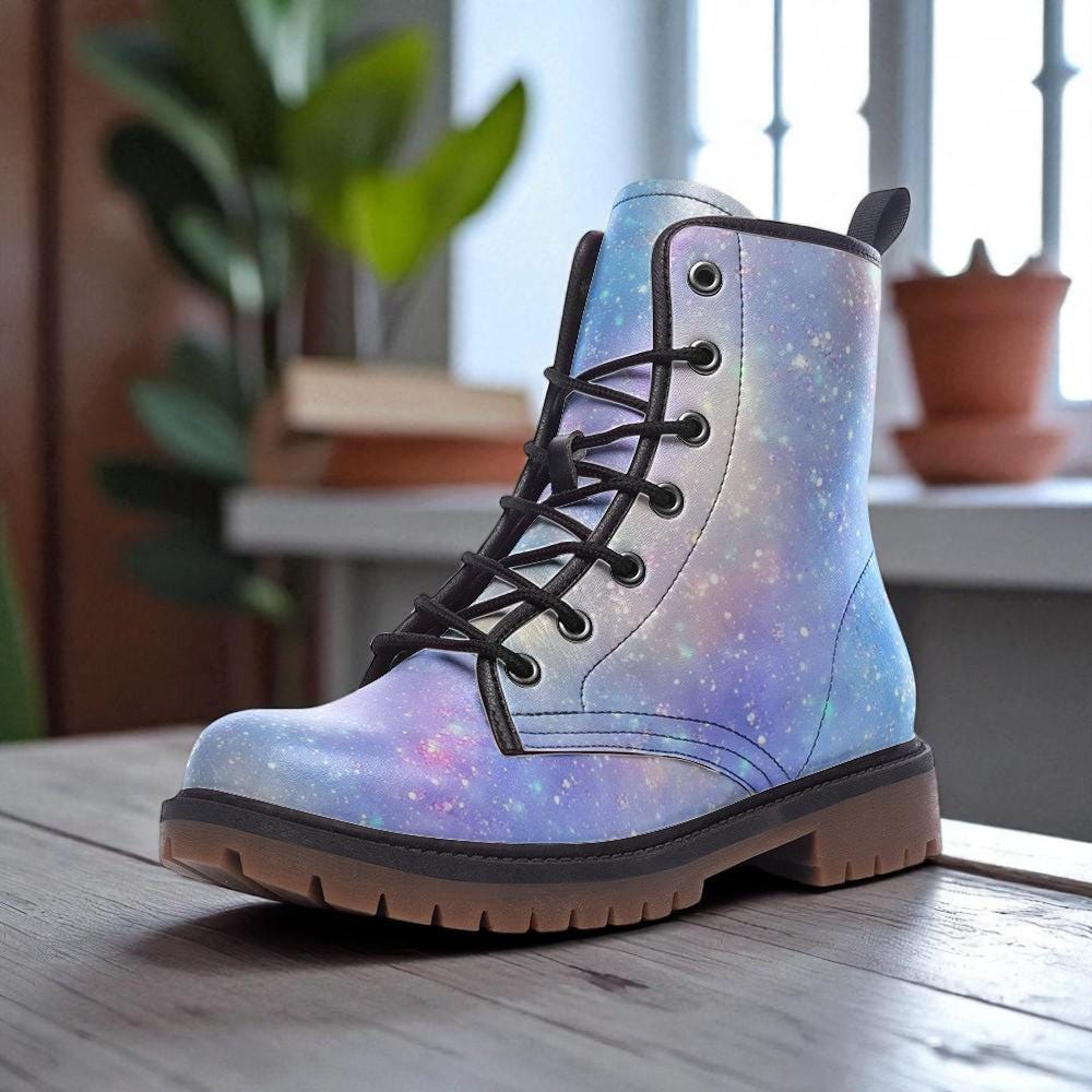 Galaxy Combat Boots, Celestial Starry Night Print Festival Rave Shoes