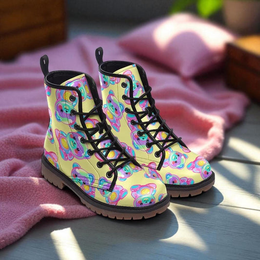 Rainbow bear boots, dopamine rave lace up shoes, festival party style
