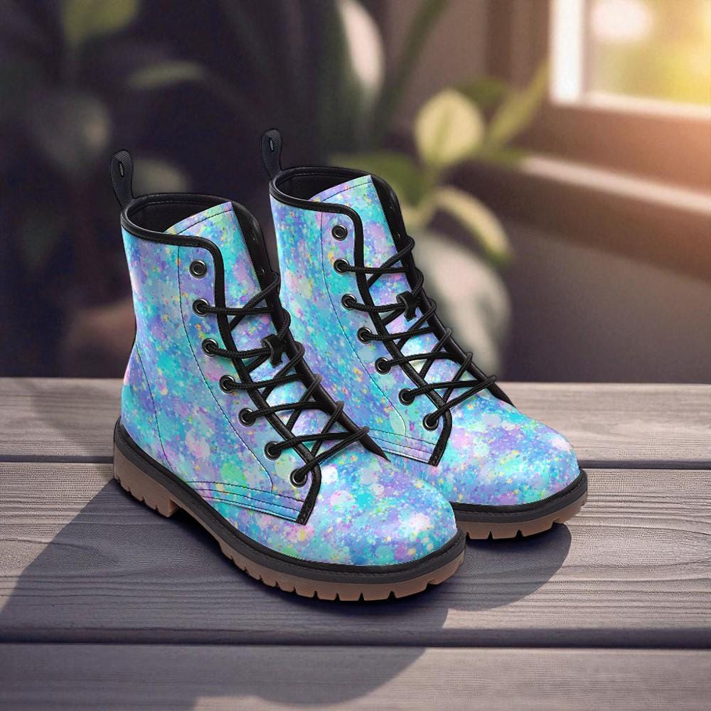 Pastel Rave Boots, Watercolor Festival Shoes, Kawaii Dopamine Outfit
