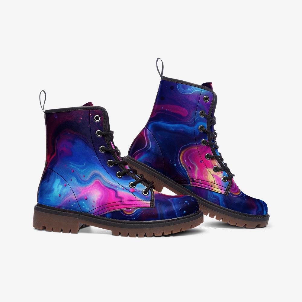 Neon Galaxy Combat Boots, Psychedelic Rave Festival Shoes