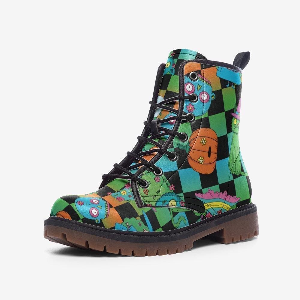 Cartoon Print Combat Boots, Colorful Psy Festival Footwear Y2K Statement