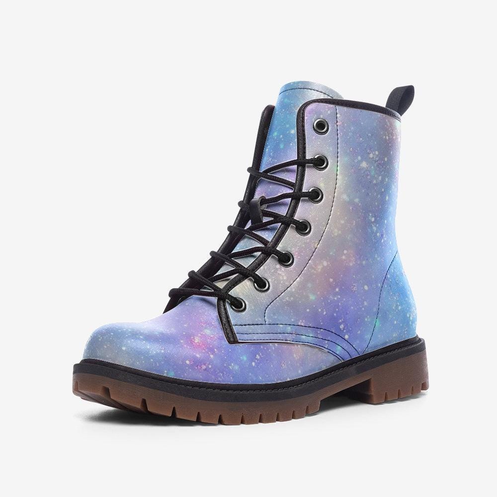 Galaxy Combat Boots, Celestial Starry Night Print Festival Rave Shoes
