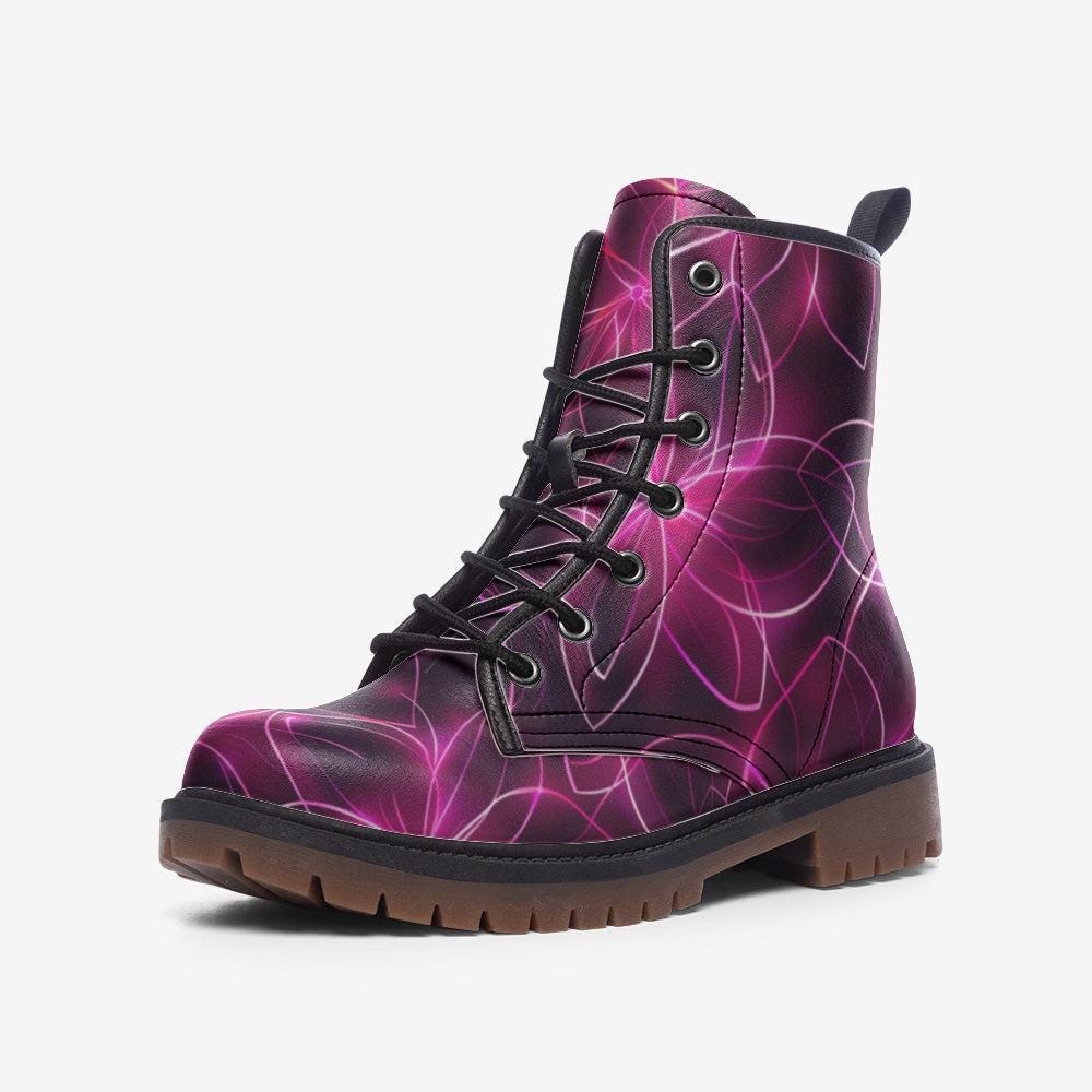 Psychedelic Neon Combat Boots, Trippy Glow Party Festival Rave Shoes