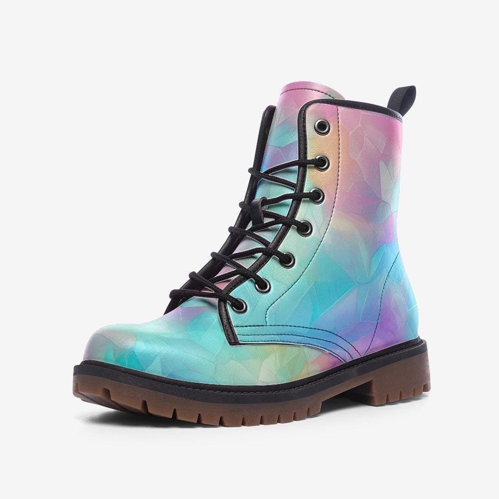 Pastel Iridescent Boots, Colorful Festival Fairy Combat Shoes