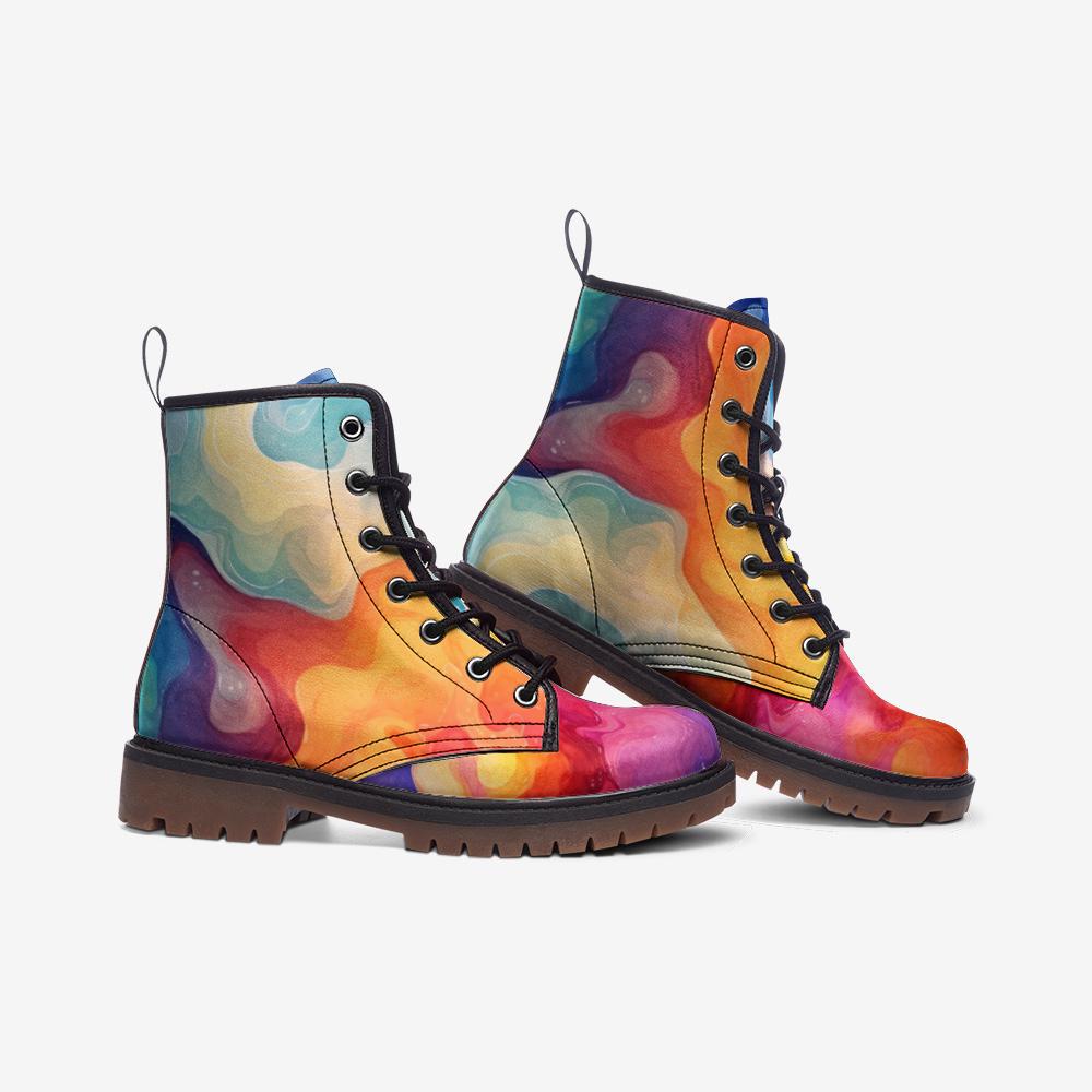 Watercolor Swirl Boots, Bold Colorful Combat Shoes for Artsy Festival Looks