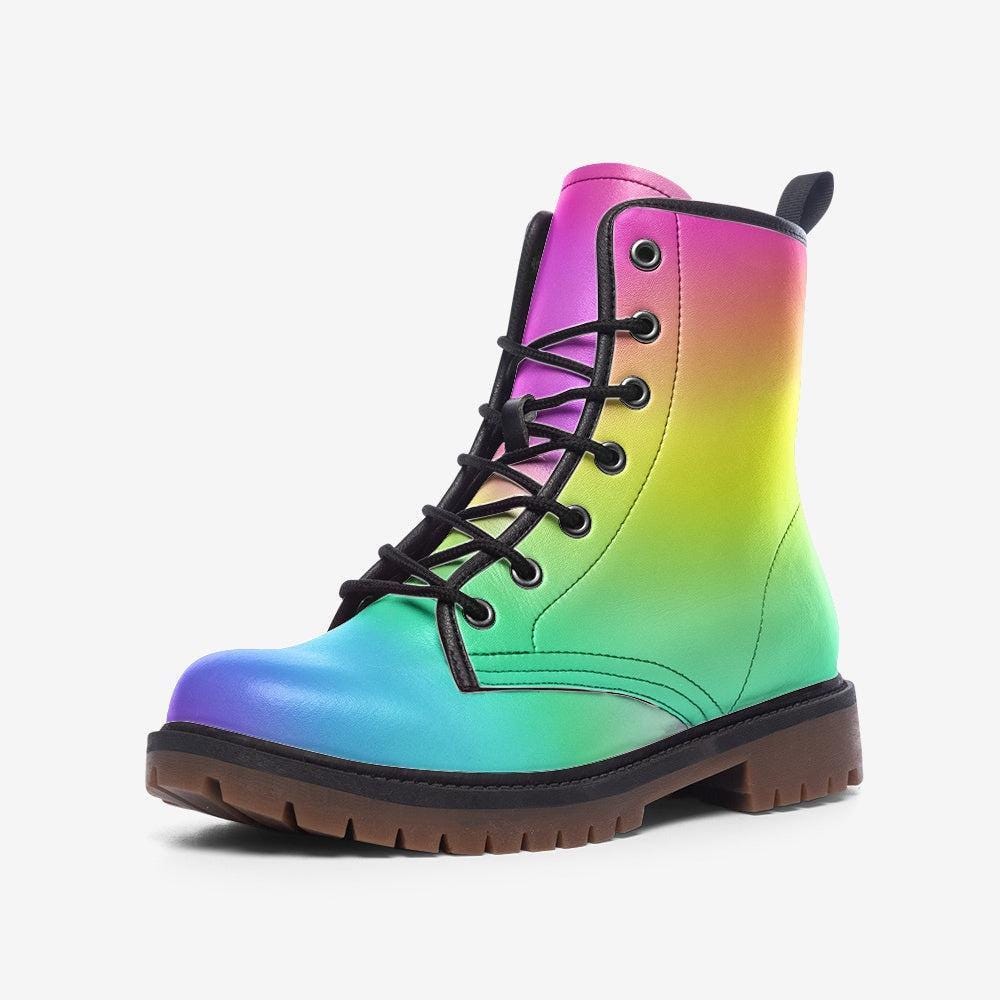 Gradient Rainbow Combat Boots, Colorful EDM Rave Party Footwear