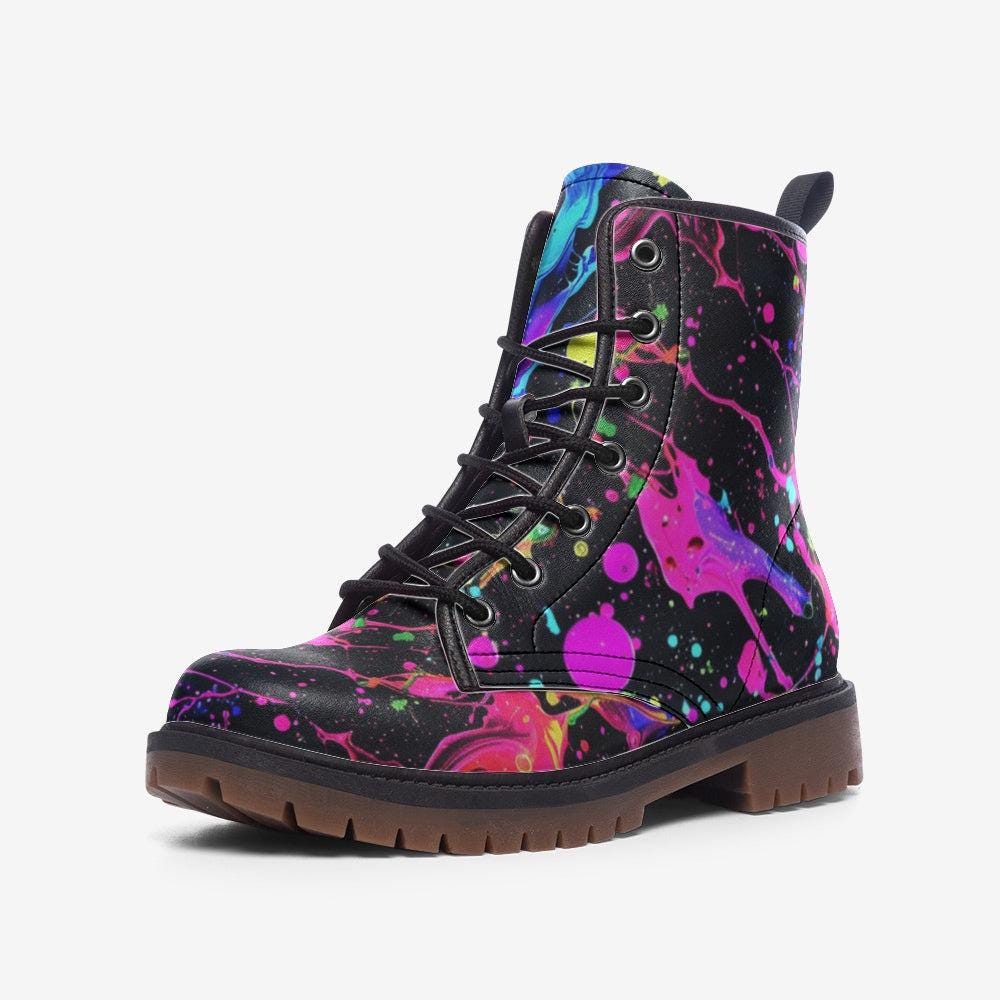Neon Splatter Combat Boots Rave Festival Shoes Dopamine Statement Footwear