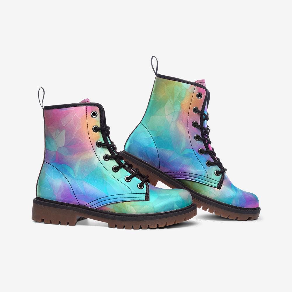 Pastel Iridescent Boots, Colorful Festival Fairy Combat Shoes