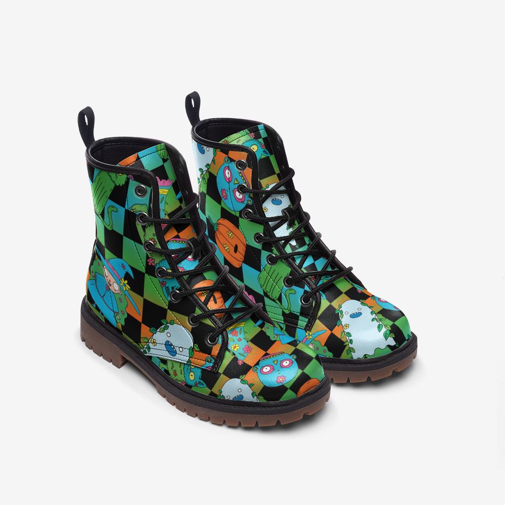 Cartoon Print Combat Boots, Colorful Psy Festival Footwear Y2K Statement