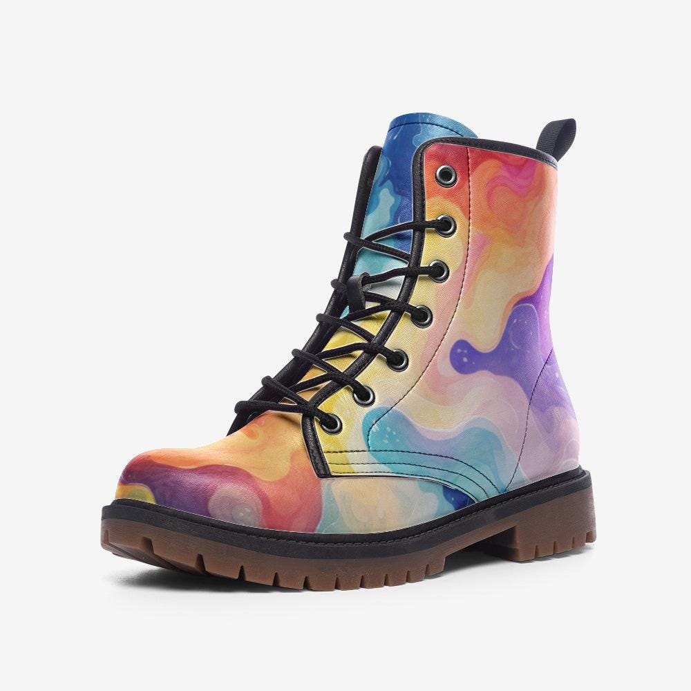 Watercolor Swirl Boots, Bold Colorful Combat Shoes for Artsy Festival Looks
