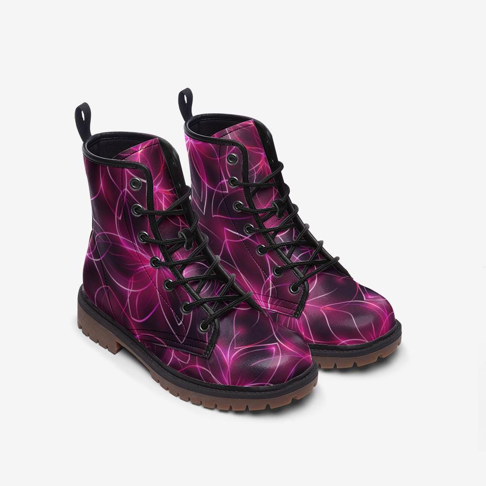 Psychedelic Neon Combat Boots, Trippy Glow Party Festival Rave Shoes