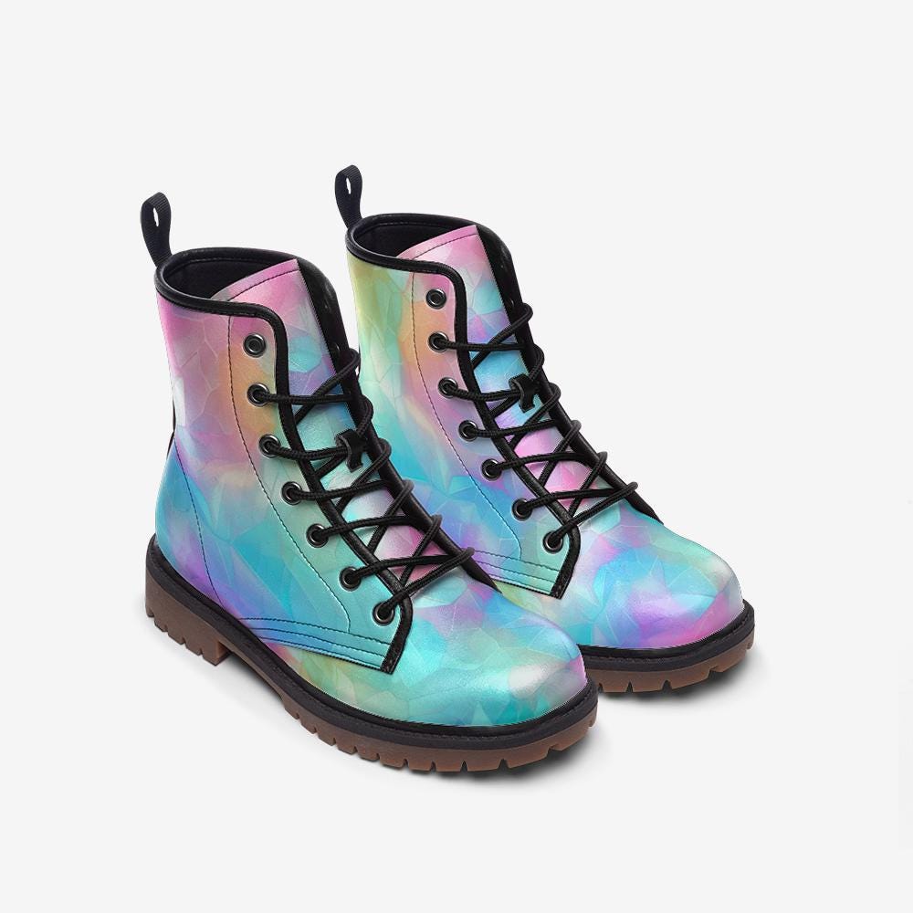 Pastel Iridescent Boots, Colorful Festival Fairy Combat Shoes