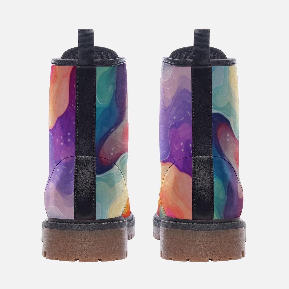Watercolor Swirl Boots, Bold Colorful Combat Shoes for Artsy Festival Looks