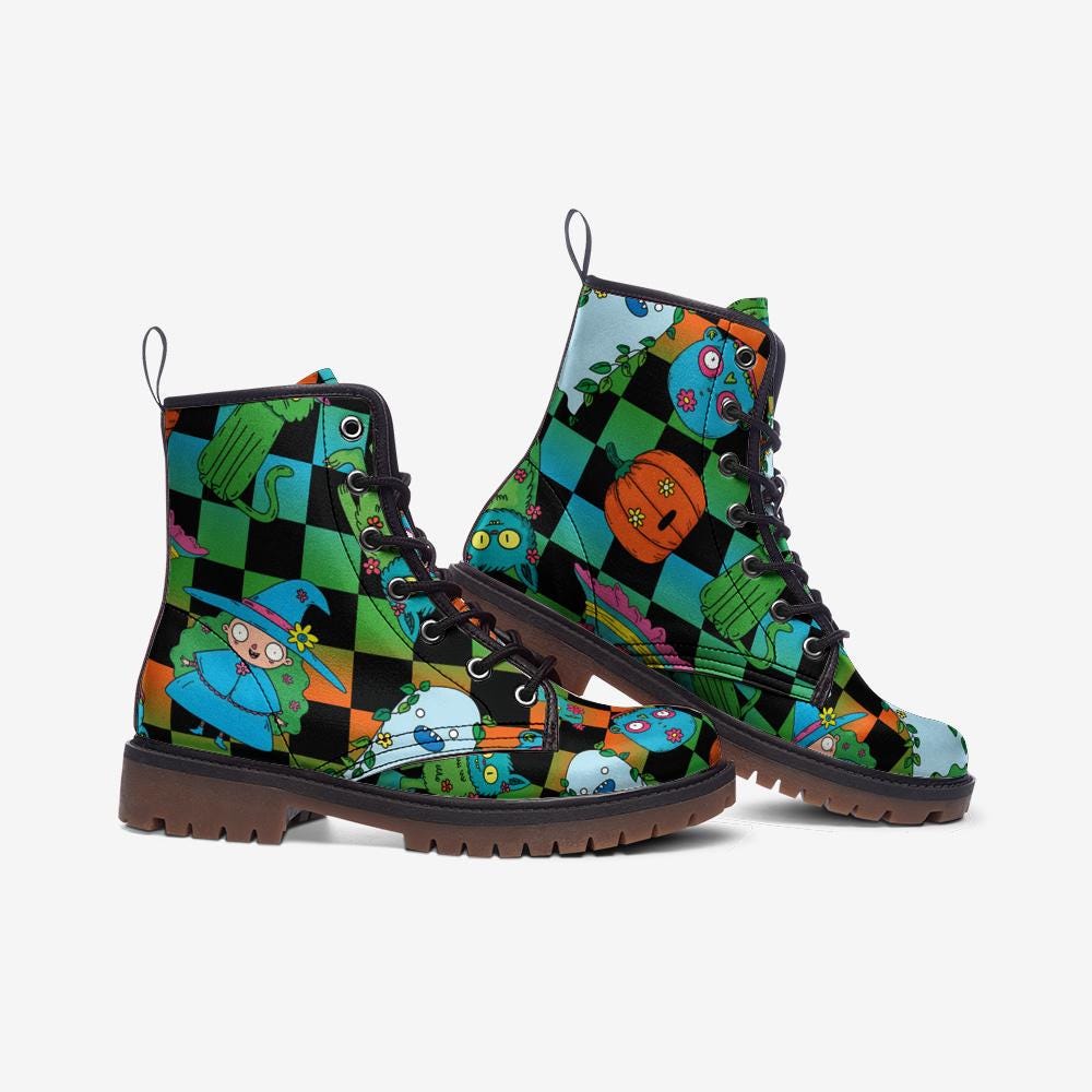 Cartoon Print Combat Boots, Colorful Psy Festival Footwear Y2K Statement
