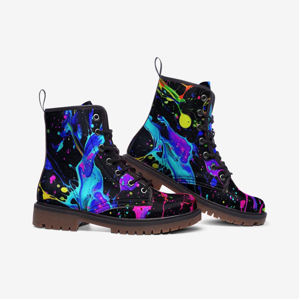 Neon Splatter Combat Boots Rave Festival Shoes Dopamine Statement Footwear