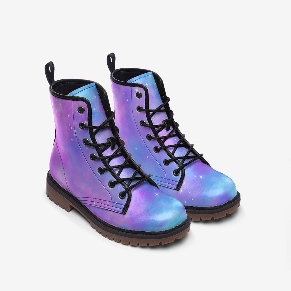 Galaxy Combat Boots, Rave Festival Shoes Purple Blue Pastel Boots