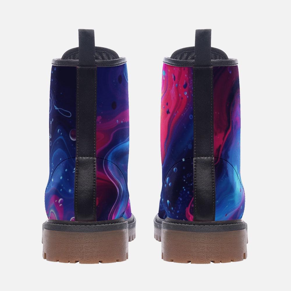 Neon Galaxy Combat Boots, Psychedelic Rave Festival Shoes