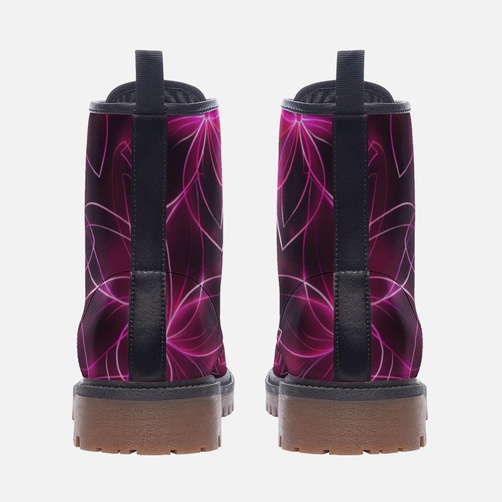 Psychedelic Neon Combat Boots, Trippy Glow Party Festival Rave Shoes