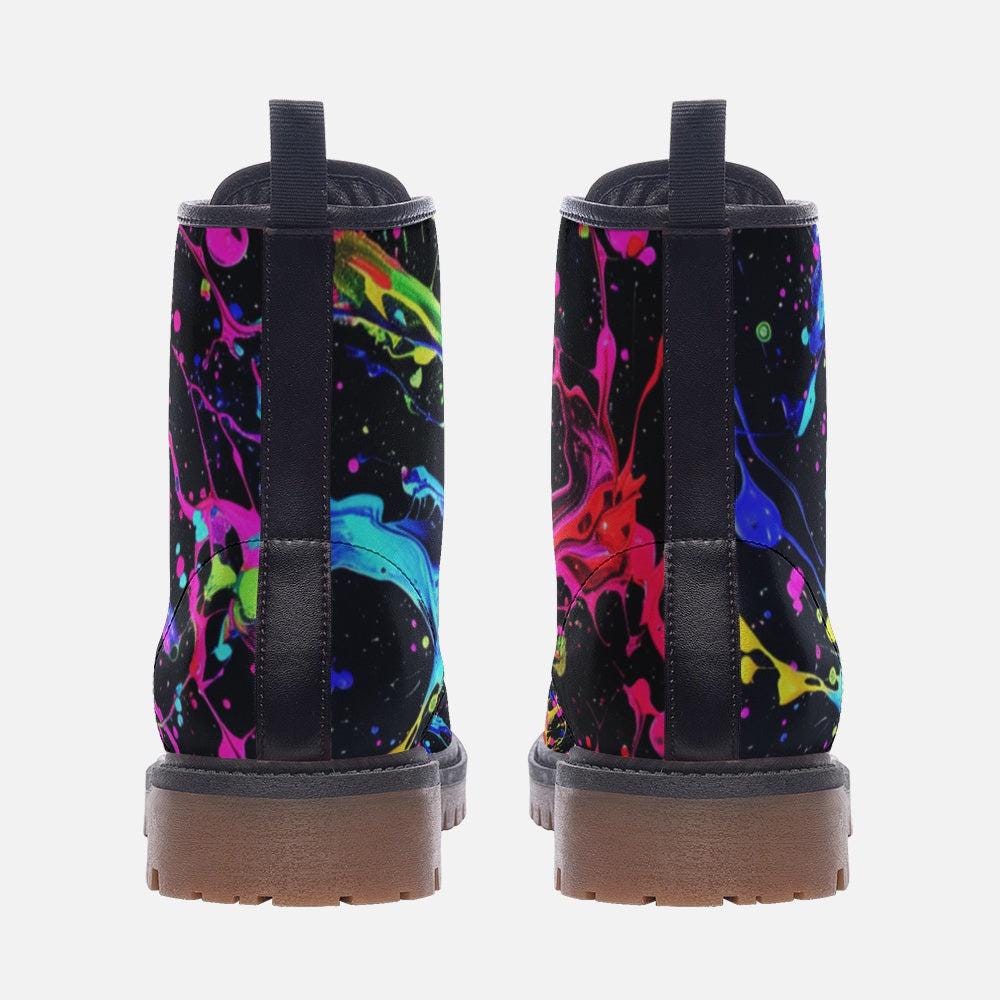 Neon Splatter Combat Boots Rave Festival Shoes Dopamine Statement Footwear