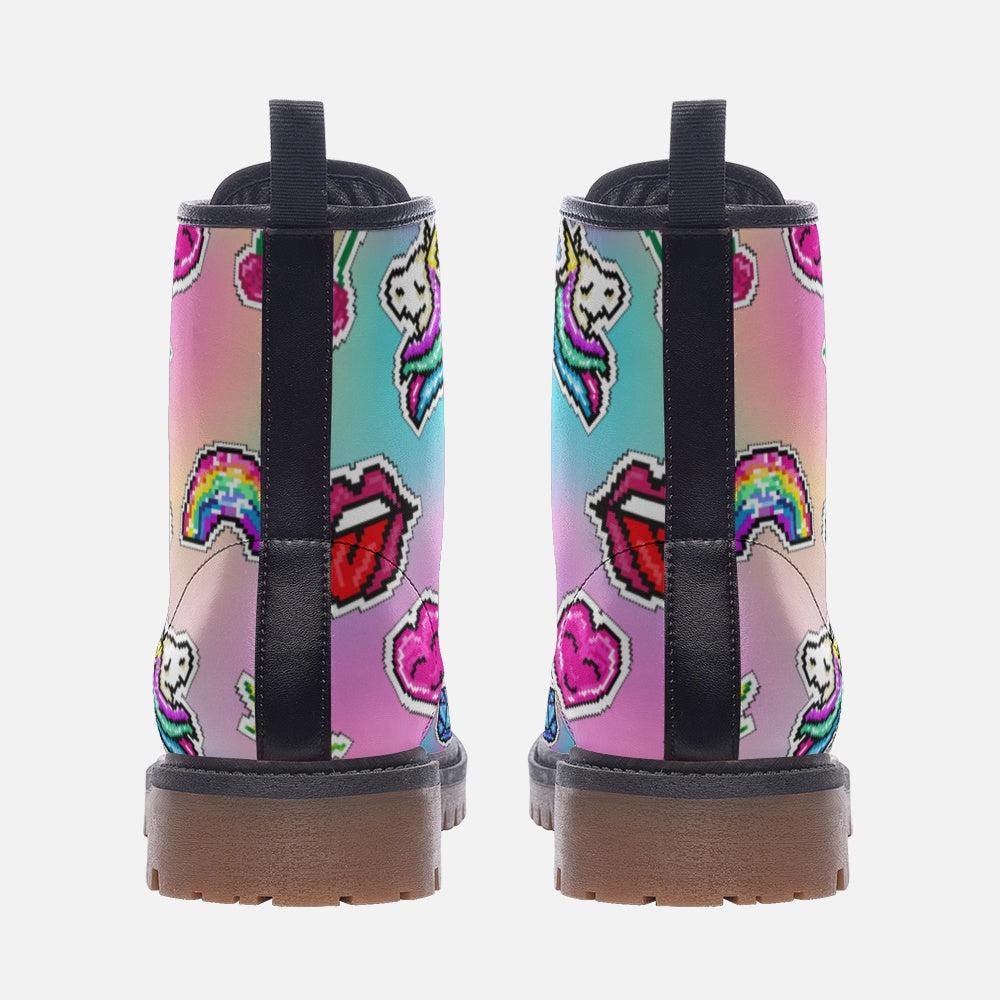 Kawaii Pastel Combat Boots: Vegan Leather Rave Festival Shoes