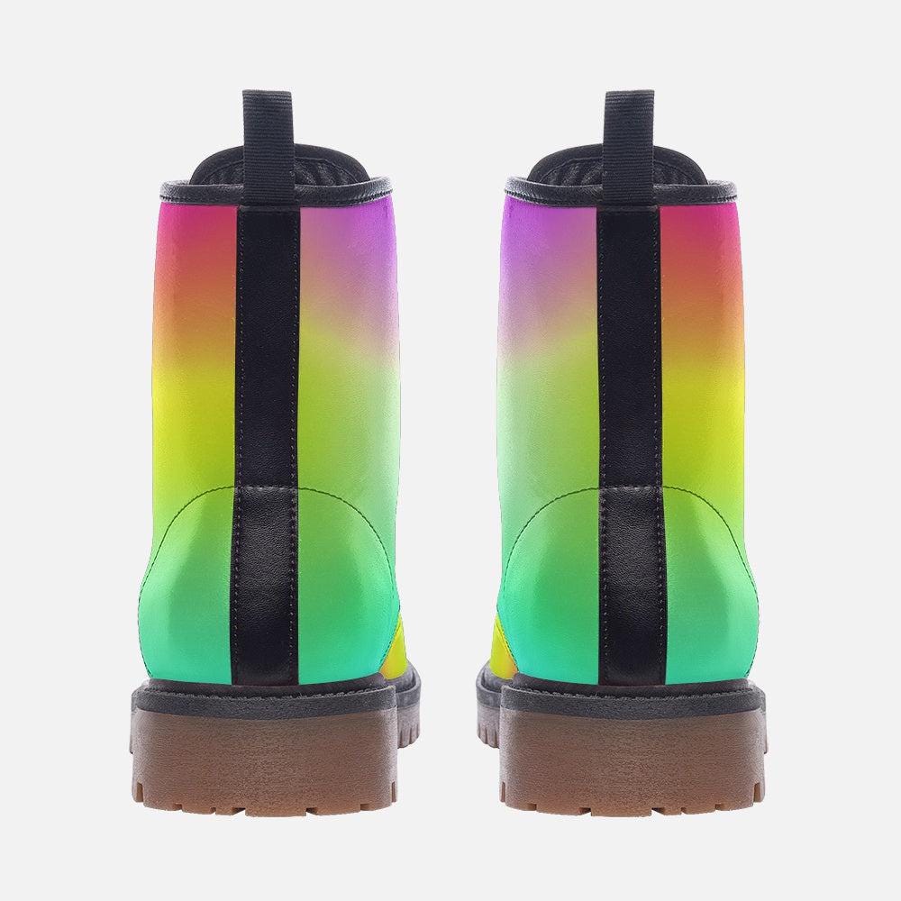 Gradient Rainbow Combat Boots, Colorful EDM Rave Party Footwear