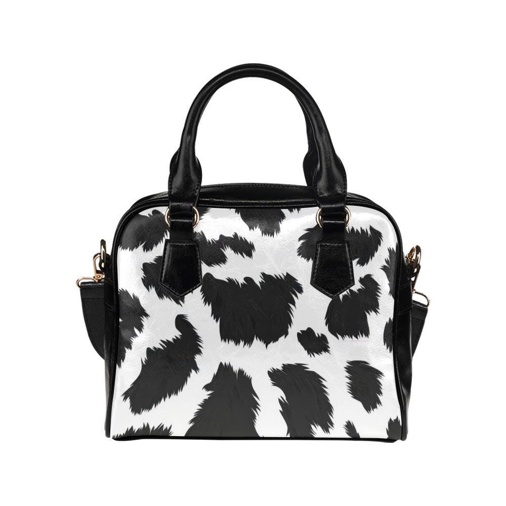 Cow Print Shoulder Bag, Mini Satchel Purse, Black White Crossbody, Trendy Y2K Aesthetic Bag