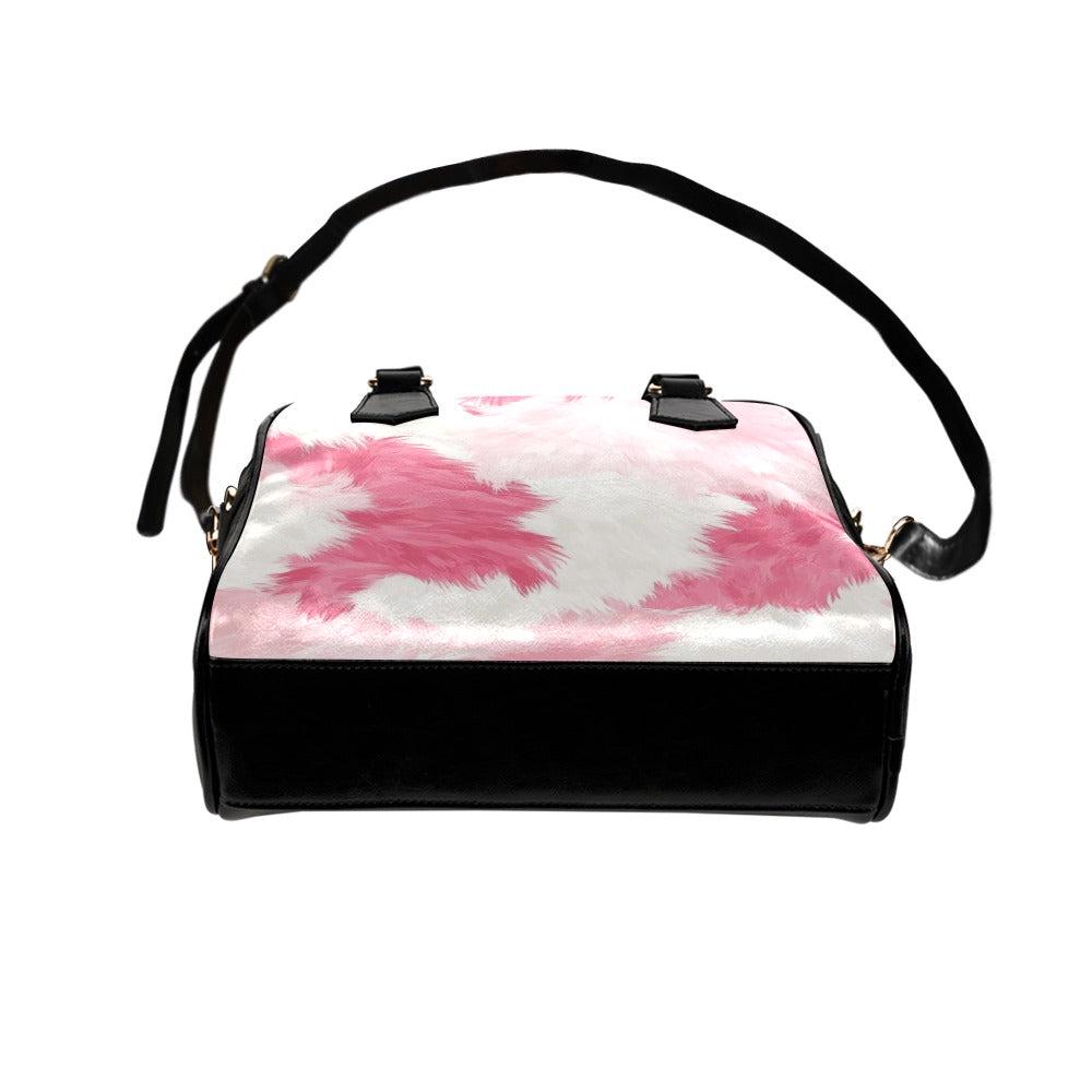 Pink Cow Print Shoulder Bag, Retro Wavy Mini Satchel, Y2K Cute Purse, Colorful Aesthetic Handbag