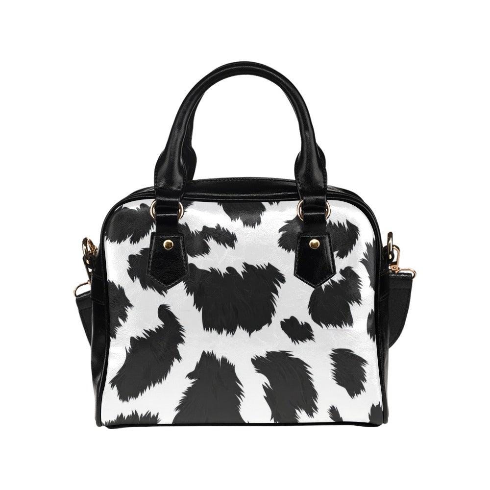 Cow Print Shoulder Bag, Mini Satchel Purse, Black White Crossbody, Trendy Y2K Aesthetic Bag