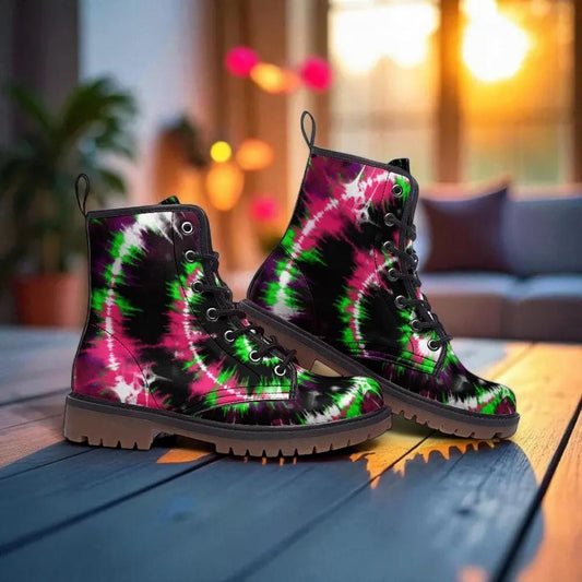 Neon Tie Dye Combat Boots with Grunge Psychedelic Style