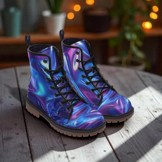 Galaxy Combat Boots with Cosmic Swirl Print and Space Design