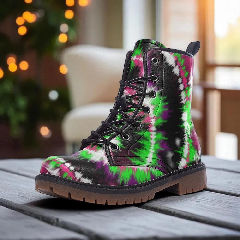 Neon Tie Dye Combat Boots with Grunge Psychedelic Style