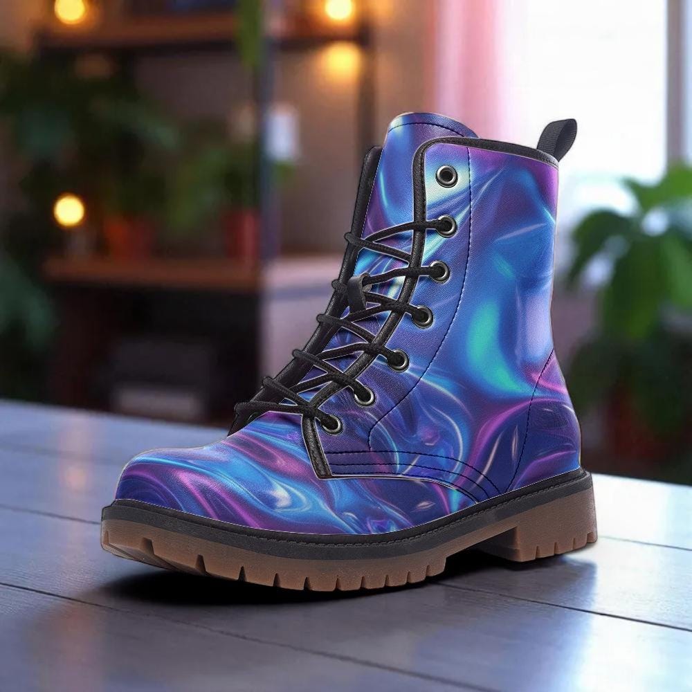 Galaxy Combat Boots with Cosmic Swirl Print and Space Design