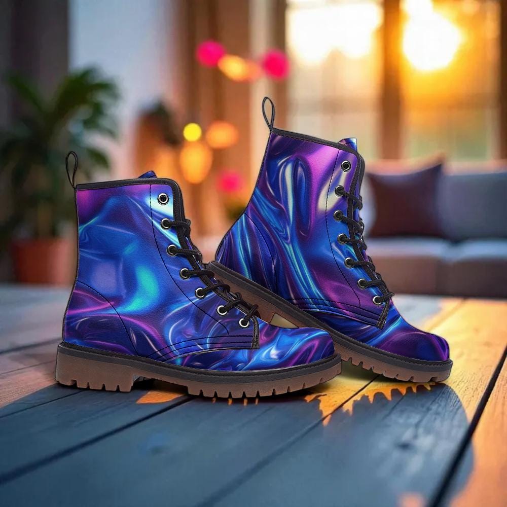 Galaxy Combat Boots with Cosmic Swirl Print and Space Design
