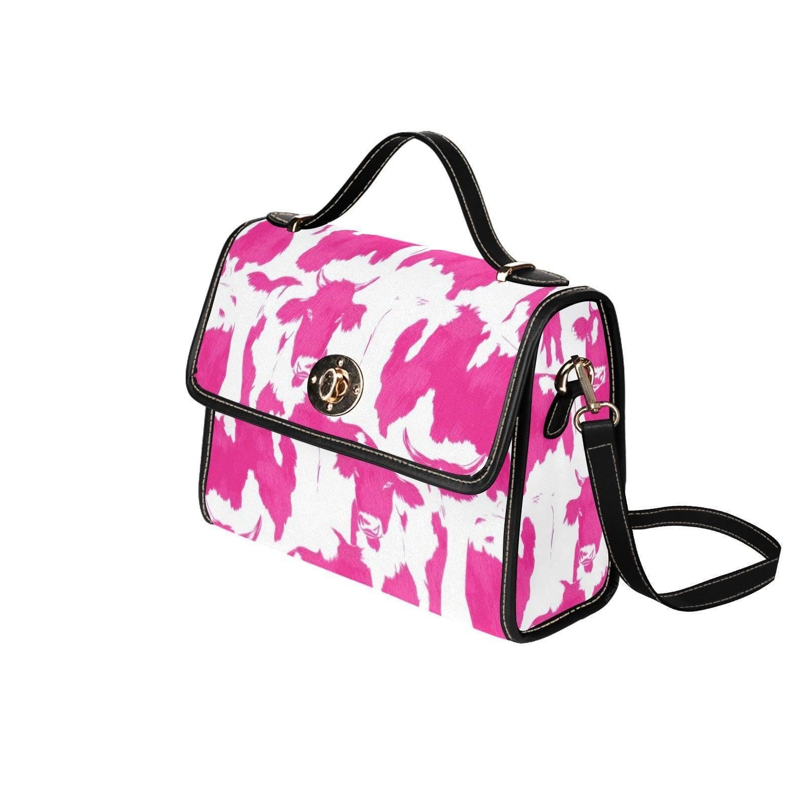 Pink Cow Print Satchel Bag, Western Top Handle Crossbody Purse for Farmcore and Y2K Style