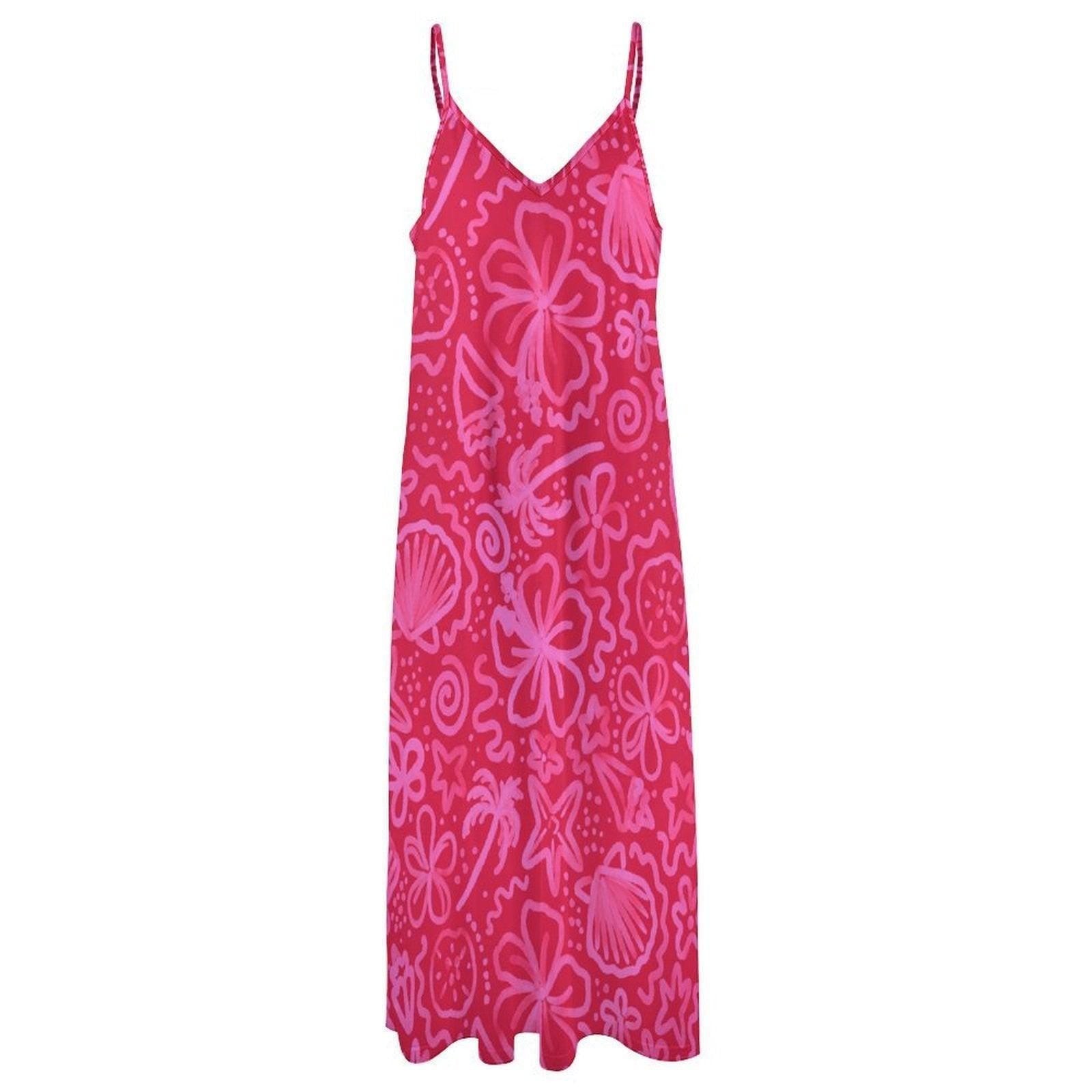 Hot Pink Tropical Maxi Dress, Y2K Floral Slip Dress, Boho Festival Beach Outfit, Summer Vacation Dress